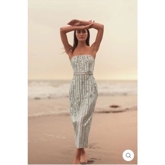 Mac Duggal Embellished Strapless Beaded Slim Column Dress Size 16 NWT - Picture 5 of 13